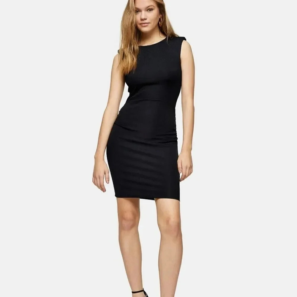 Topshop shoulder padded body-conscious mini dress in black